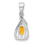 Sterling Silver Rhodium Plated Diamond & Citrine Oval Pendant - Image 4
