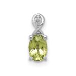 Sterling Silver Rhodium Plated Diamond and Peridot Oval Pendant