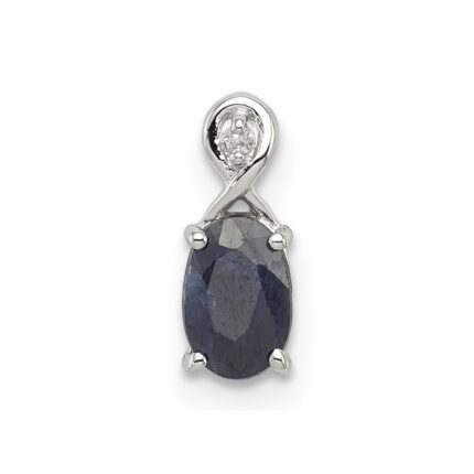 Sterling Silver Rhodium Plated Diamond & Sapphire Oval Pendant