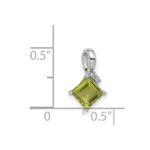 Sterling Silver Rhodium Plated Diamond and Peridot Square Pendant - Image 4