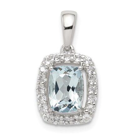 Sterling Silver Rhodium Plated White Topaz & Aquamarine Pendant