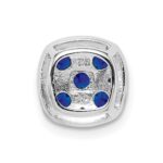 Sterling Silver Rhodium Plated Sapphire Square Pendant Slide - Image 4