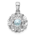 Sterling Silver Rhodium Plated White Topaz Aquamarine Pendant - Image 4
