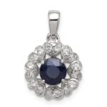 Sterling Silver Rhodium Plated White Topaz & Sapphire Pendant