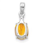 Sterling Silver Rhodium Plated Diamond & Citrine Oval Pendant - Image 3