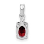Sterling Silver Rhodium Plated Diamond & Garnet Oval Pendant - Image 4
