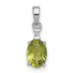 Sterling Silver Rhodium Plated Diamond and Peridot Oval Pendant