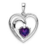 Sterling Silver Rhodium Plated Diamond and Amethyst Heart Pendant - Image 4