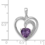 Sterling Silver Rhodium Plated Diamond and Amethyst Heart Pendant - Image 3