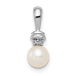 Sterling Silver Rhod Plated Diamond and FW Cultured Pearl Pendant