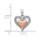 Sterling Silver Rhodium & 14K Rose Gold Diamond Heart Pendant - Image 3