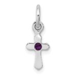 Sterling Silver RH-pltd Child's Feb Purple Preciosca Crystal Cross Pendant