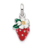 Sterling Silver Multi-color Enamel Flower & Strawberry Children's Pendant - Image 4