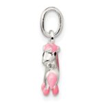 Sterling Silver Polished Pink & Black Enameled Pony Children's Pendant - Image 2