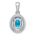 Sterling Silver Rhod-plated w/ Light Blue and White CZ Oval Pendant - Image 4
