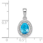 Sterling Silver Rhod-plated w/ Light Blue and White CZ Oval Pendant - Image 3