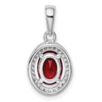 Sterling Silver Rhodium Plated Red  CZ and White CZ Halo Pendant - Image 4