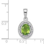Sterling Silver Rhod-plated Light Green and White CZ Oval Pendant - Image 3