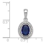 Sterling Silver Rhod-plated Dark Blue and White CZ Oval Pendant - Image 3