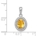 Sterling Silver Rhod-plated Yellow and White CZ Oval Pendant - Image 3