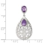 Sterling Silver Rhodium-plated Polished Amethyst Pendant - Image 3