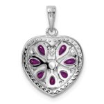Sterling Silver Rhodium-plated Polished CZ and Lab Cr. Ruby Heart Pendant - Image 4