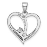 Sterling Silver Rhodium-plated CZ Heart Pendant - Image 4