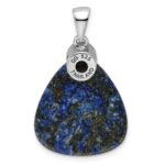 Sterling Silver Rhodium-plated w/CZ and Lapis Lazuli Pendant - Image 4