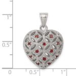 Sterling Silver Rhodium-plated w/Garnet Heart Pendant - Image 3