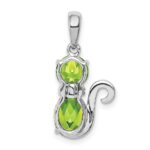 Sterling Silver Rhodium-plated Peridot and Diamond Cat Pendant - Image 4