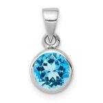 Sterling Silver Rhodium-plated Polished Blue Topaz Round Pendant