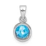 Sterling Silver Rhodium-plated Polished Blue Topaz Round Pendant - Image 4