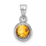 Sterling Silver Rhodium-plated Polished Citrine Round Pendant - Image 4
