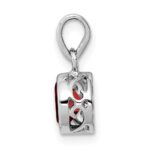 Sterling Silver Rhodium-plated Polished Garnet Round Pendant - Image 2