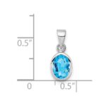 Sterling Silver Rhodium-plated Polished Blue Topaz Oval Pendant - Image 3