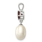 Sterling Silver Rhodium-plated 8-9mm White Teardrop Freshwater Cultured Pearl and 1.00GA Garnet Pendant - Image 2