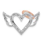 Sterling Silver Rhodium W/10K Rose Gold Dia. Heart/Wings Slide Pendant - Image 4