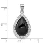 Sterling Silver Rhodium-plated CZ and Onyx Tear drop Pendant - Image 3