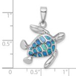 Sterling Silver Rhodium-plated Polished Blue Inlay Created Opal Turtle Pendant - Image 4