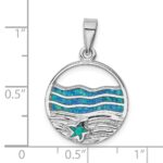 Sterling Silver Rhodium-plated Created Opal Starfish Ocean Pendant - Image 4