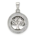 Sterling Silver Antiqued Enamel Glitter Enamel Tree in Circle Pendant