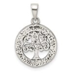 Sterling Silver Antiqued Enamel Glitter Enamel Tree in Circle Pendant - Image 3