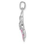 Sterling Silver Rhodium-plated Enamel CZ Ribbon Heart Pendant - Image 2