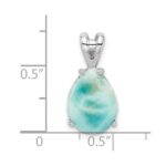 Sterling Silver Rhodium-plated Lab Created Larimar Teardrop Pendant - Image 4