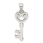 Sterling Silver Polished Small Heart Key Pendant - Image 4