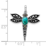 Sterling Silver Rhodium/Oxidized Recon. Turq/Marcasite Dragonfly Pendant - Image 4