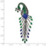 Sterling Silver Antiqued Green/Red/Blue Epoxy Marcasite Peacock Slide - Image 3