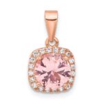 Sterling Silver Rose-tone Square Crystal Pendant