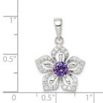 Sterling Silver Purple and Clear CZ Flower Pendant - Image 4
