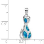 Sterling Silver Rhodium-plated Cat w/Created Opal Accents Pendant - Image 4